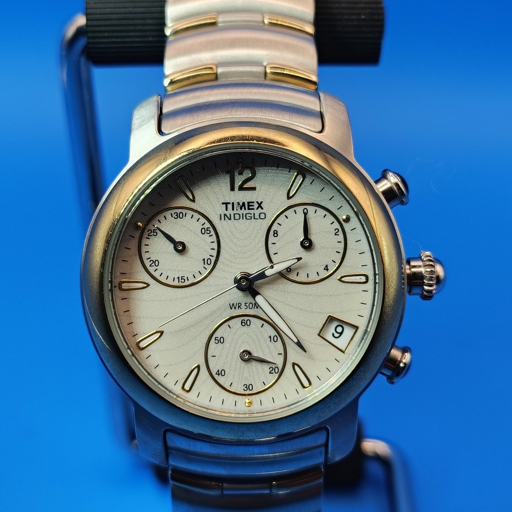 Vintage 2001 Timex Indiglo Chronograph Date 31mm‎ Men's Quartz Watch Restored